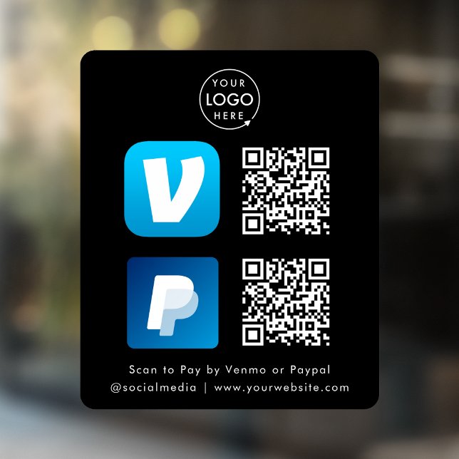 QR-Code-Zahlung | Venmo & Paypal Scan zu zahlen Sc Fensteraufkleber (Interactive "scan to pay” QR code cash wrap window decal sign for electronic payment transactions.)