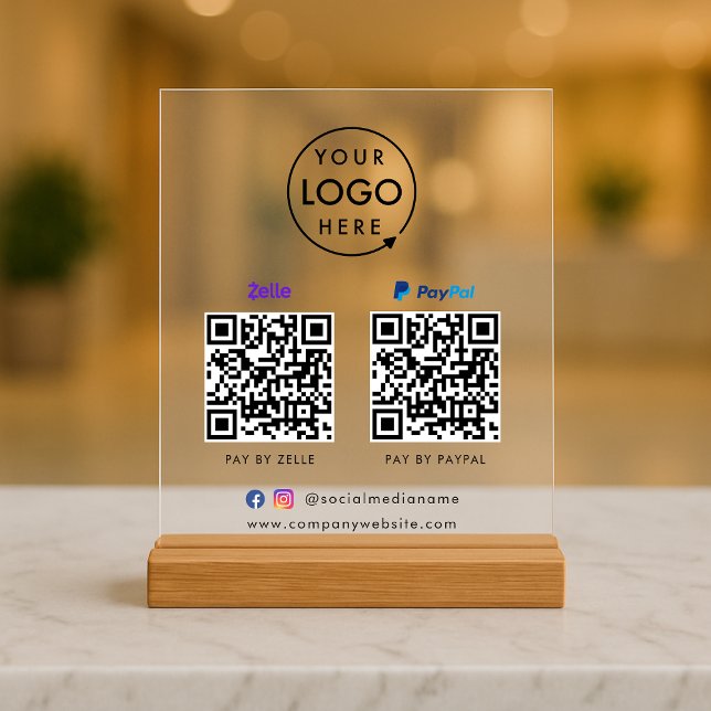 QR-Code-Zahlung | Zelle Paypal Scan to Pay Logo Acrylschild (Versatile digital payment tabletop signs for sales, retail stores, salons, pop-ups, events & more!)