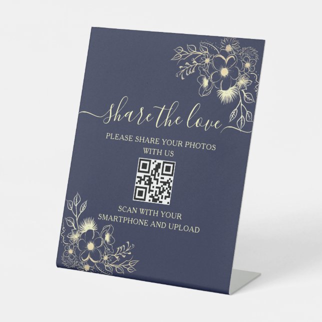 QR-Code-Zeichen für Hochzeiten in Navy - Teilen Si Sockelschild (Vorderseite)