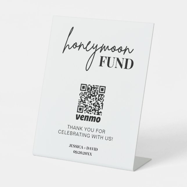 QR-Code-Zeichen für moderne Honeymoon-Fonds Sockelschild (Vorderseite)