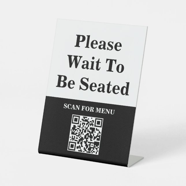 QR-Code-Zeichen im Online-Menü, warten Sie bitte,  Sockelschild (Vorderseite)