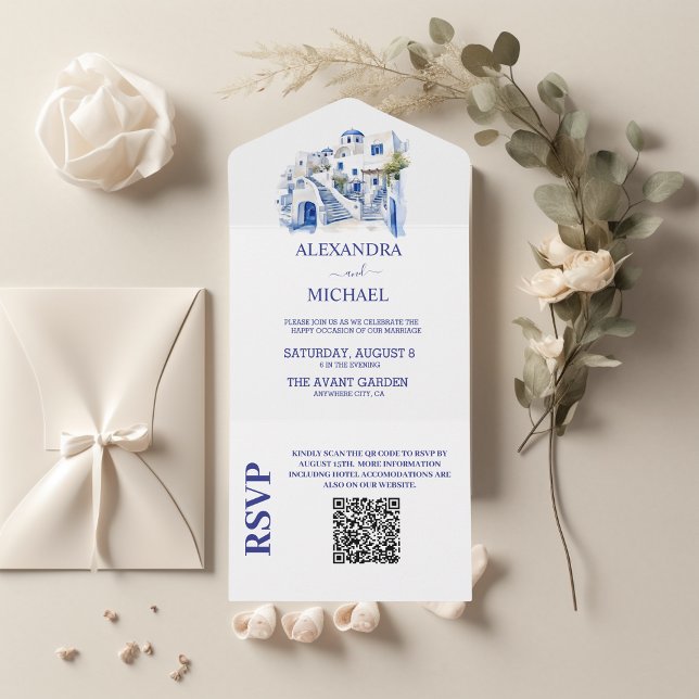 Qr Code Zielort Griechenland Santorini Hochzeit All In One Einladung (Von Creator hochgeladen)