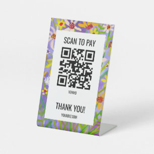 QR-CODE ZUM BEZAHLEN SCANNEN Watercolor Florals Sockelschild
