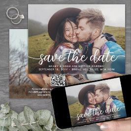 QR Code & Zwei Fotos Einfache moderne Skripthochze Save The Date