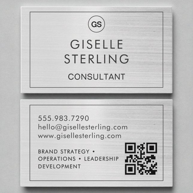 QR-Codeberater Pinsel Silver Monogram Visitenkarte (Von Creator hochgeladen)