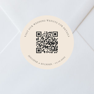 QR-Codedetails der Hochzeitwebsite uAwg beige Runder Aufkleber