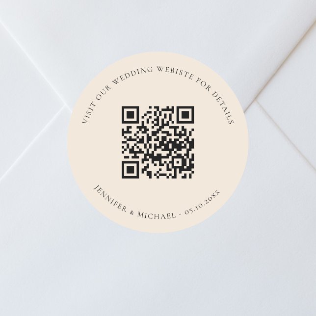 QR-Codedetails der Hochzeitwebsite uAwg beige Runder Aufkleber (Von Creator hochgeladen)