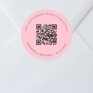 QR-Codedetails der Hochzeitwebsite uAwg pink Runder Aufkleber