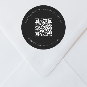 QR-Codedetails der Hochzeitwebsite uAwg schwarz Runder Aufkleber