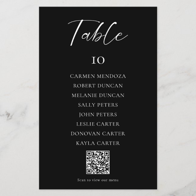 QR-Codemenü für Schwarze Hochzeitsstichkarten (Vorderseite)