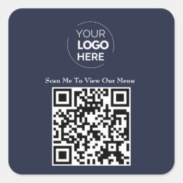 QR-Codemenü | Logo Navy Blue Contacless Modern Quadratischer Aufkleber