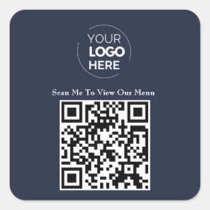 QR-Codemenü   Logo Navy Blue Contacless Modern Quadratischer Aufkleber