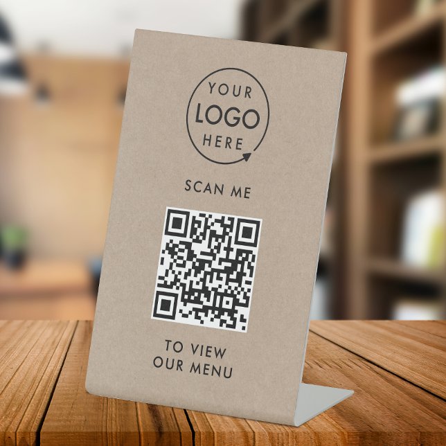 QR-Codemenü | Logo Rustikale Kraft Contacless Sockelschild (Von Creator hochgeladen)