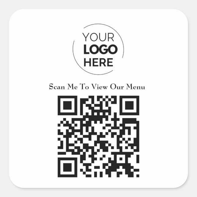 QR-Codemenü | Logo Weiß berührungslos modern Quadratischer Aufkleber (Vorderseite)