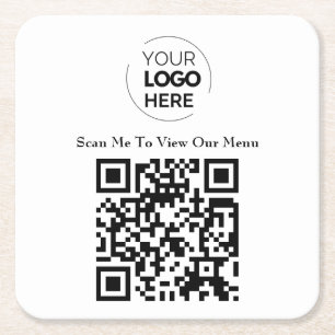 QR-Codemenü   Logo Weiß berührungslos modern Rechteckiger Pappuntersetzer