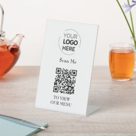 QR-Codemenü | Logo Weiß berührungslos modern Sockelschild