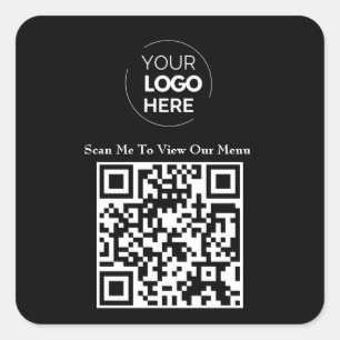 QR-Codemenü   Schwarzes Logo, berührungslos, moder Quadratischer Aufkleber
