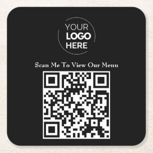 QR-Codemenü   Schwarzes Logo, berührungslos, moder Rechteckiger Pappuntersetzer
