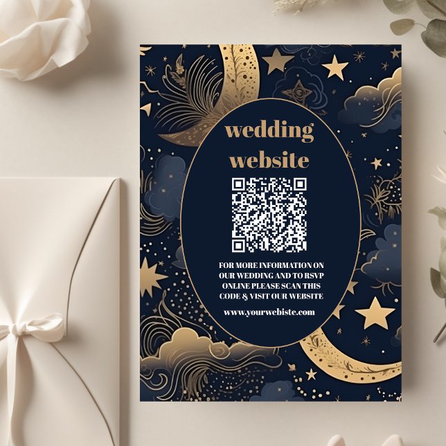 qr codeMidnight Blue Gold Celestial Wedding Begleitkarte (Von Creator hochgeladen)