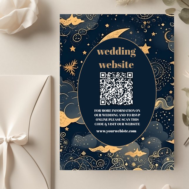 qr codeMidnight Blue Gold Celestial Wedding Begleitkarte (Von Creator hochgeladen)