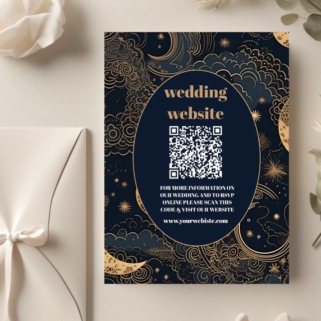 qr codeMidnight Blue Gold Celestial Wedding Begleitkarte (Von Creator hochgeladen)