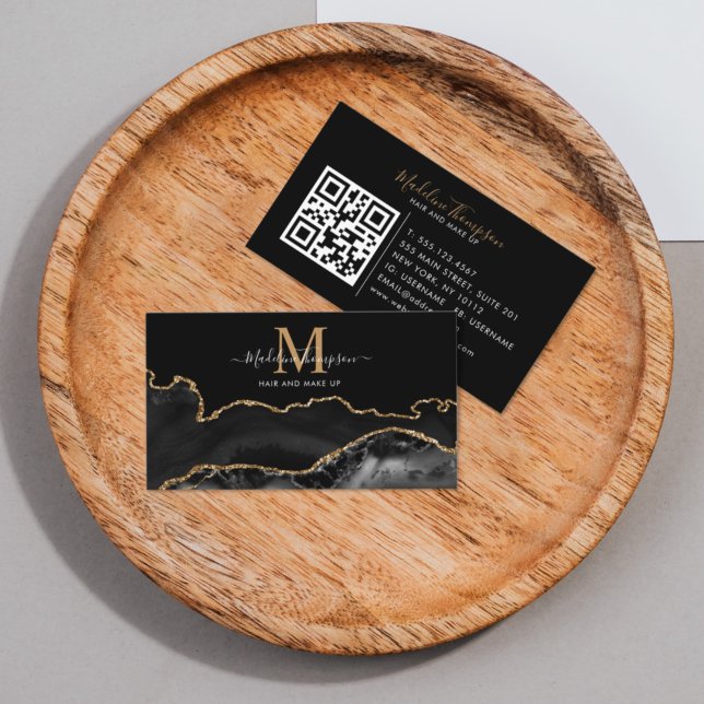 QR-Codemonogramm aus Edelmarble-Schwarz-Gold-Foto Visitenkarte (Von Creator hochgeladen)