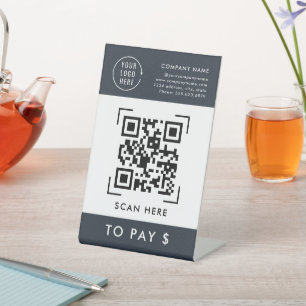 QR-Codeprüfung zu zahlen Kontaktlose Firmenlogos Sockelschild