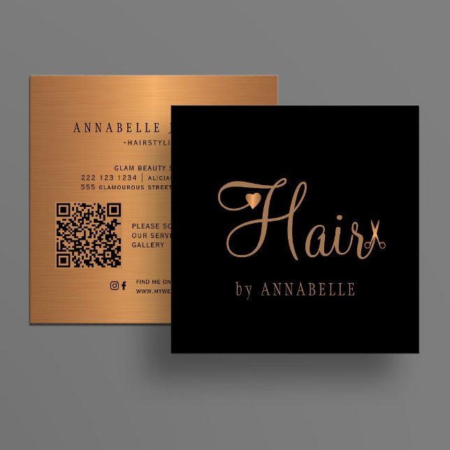 QR-Codeshairstylist berufliches Gold, schwarz Quadratische Visitenkarte (Von Creator hochgeladen)