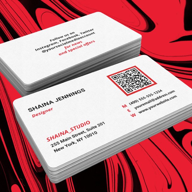 QR-Codevernetzung Modernes Schwarzes Rotes Weiß Visitenkarte (Von Creator hochgeladen)