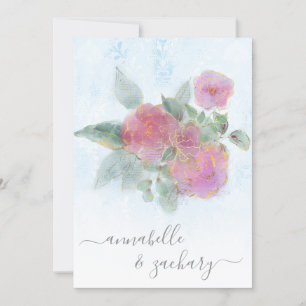 *~* QR Damask AR12 UAWG Rose Bouquet Gold Wedding Einladung