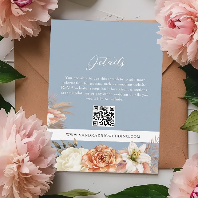 QR Details Karte von Boho Blue Floral Wedding (Von Creator hochgeladen)