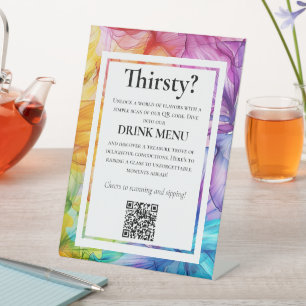 QR DRINKS Wedding Menu ätherische Blüte Sockelschild
