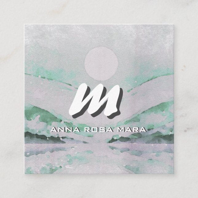 *~* QR Emerald Abstrakt Landscape Nature AP93 Quadratische Visitenkarte (Vorderseite)