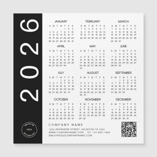 QR-Firmenlogo 2026 - Kalender - Schwarzer Text - C Magnetkarte (Vorderseite)