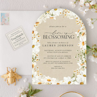 QR Floral Daisy Baby blüht rustikale Dusche Einladung