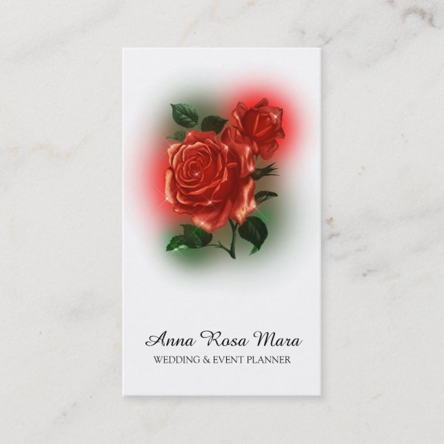 *~* QR Floral Rote Rose Hochzeitsplaner Visitenkarte (Vorderseite)