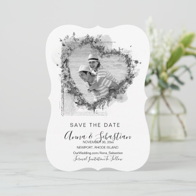 *~* QR FOTO AR6 WEDD Herzstück Save the Date Einladung (Stehend Vorderseite)