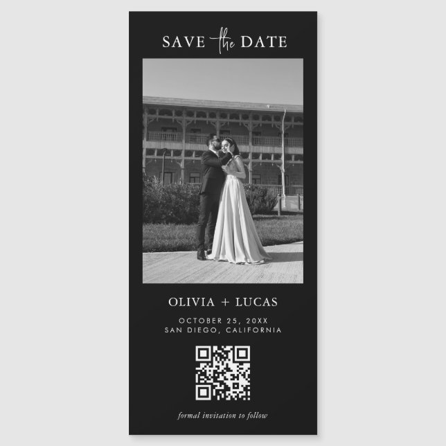 QR Foto Black Magnetic Wedding speichern das Datum Magnetkarte (Vorderseite)