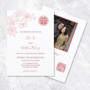 QR-Foto Chinesische Hochzeit mit Blumenrot Einladung