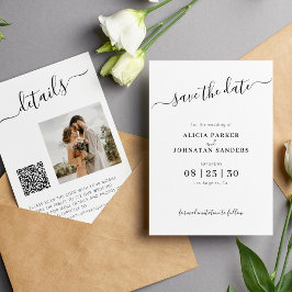 QR-Foto elegante Schwarz-weiße Hochzeit Save The Date