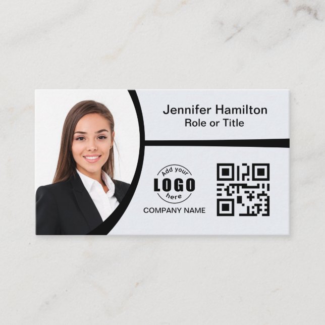 QR-Foto für berufliche Schwarzweiß-Logos Visitenkarte (Vorderseite)