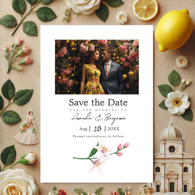 QR-Foto für botanisches Hochzeitsstichtum Save The Date (Italian Lemon Botanical Wedding Photo QR Code Save The Date)