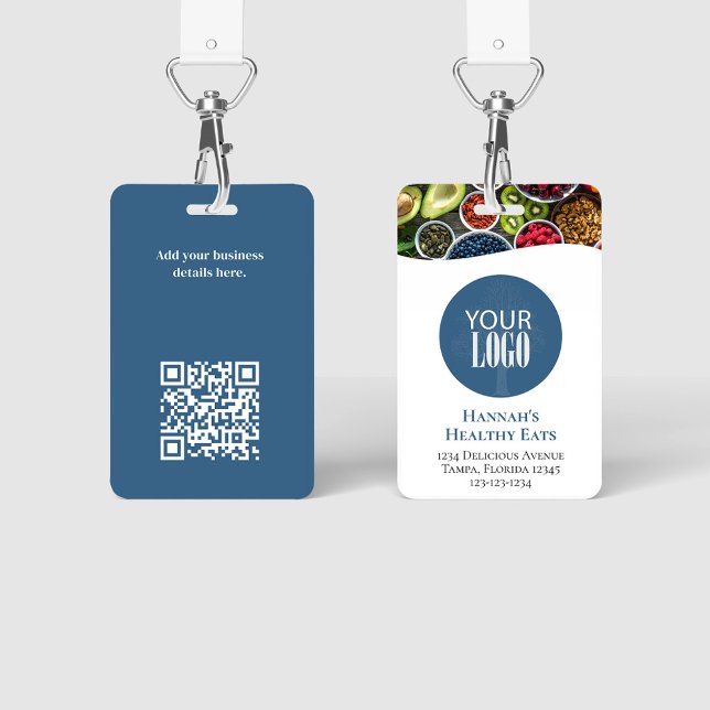 QR-Foto für einfaches Business-Logo blau Ausweis (Simple photo badges with a full bleed photo template. )