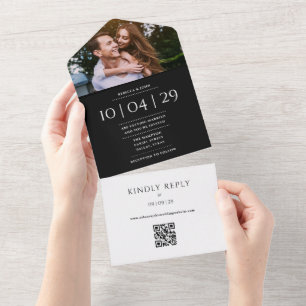 QR-Foto-Hochzeitscodierung für Schwarzweiß All In One Einladung