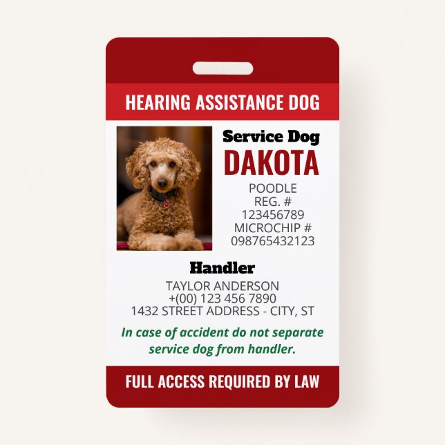 QR-Foto-ID für Red Hearing Assistance Hund Ausweis (Vorderseite)