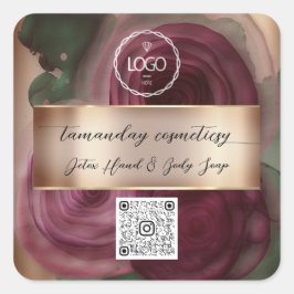 QR-Foto-Logo Produkt Rose Burgund Quadratischer Aufkleber