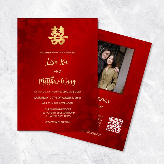 QR-Foto | Red Gold Chinese Wedding Einladung (Von Creator hochgeladen)