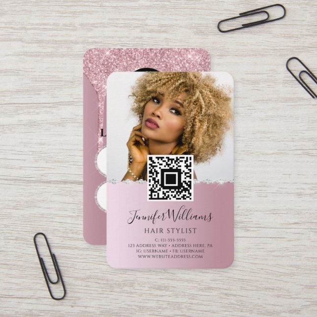 QR-Foto | Rose Gold Loyalty Diamond Visitenkarte (Vorderseite/Rückseite Beispiel)