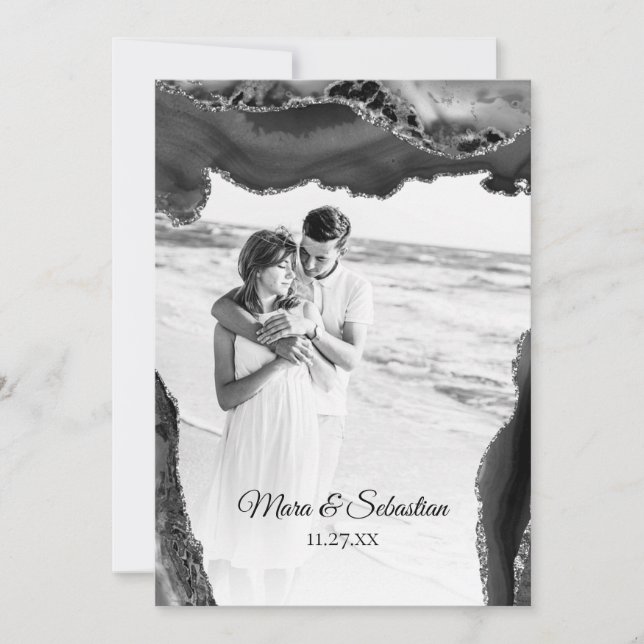 *~* QR FOTO UAWG AR13 AGATE Black Wedding Invi Einladung (Vorderseite)