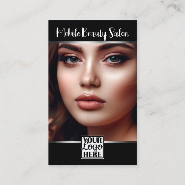 QR-Foto-Vorlage für elegante Schwarz-Silber-Logos Visitenkarte (Vorderseite)